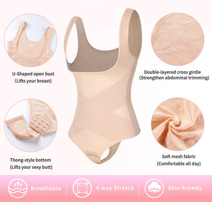 Tummy Control Thong full Body Bodysuit with Mesh Fajas Shape wear - Shape Wear Body Shaper-Ice & Rose