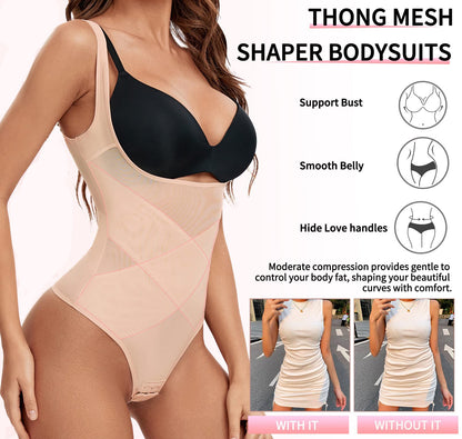 Tummy Control Thong full Body Bodysuit with Mesh Fajas Shape wear - Shape Wear Body Shaper-Ice & Rose