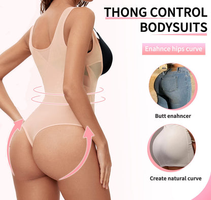 Tummy Control Thong full Body Bodysuit with Mesh Fajas Shape wear - Shape Wear Body Shaper-Ice & Rose